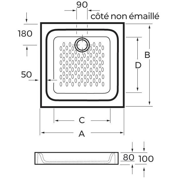 Alterna receveur de douche à poser au sol Verseau 2 carré 90x90 – dimensions produit - 3701525